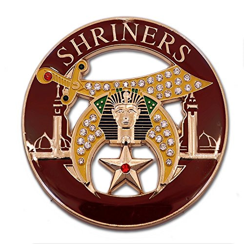 Shriner Rhinestone Round Masonic Auto Emblem - -Burgundy and Gold--3'' Diameter- Shriner Rhinestone Round Masonic Auto Emblem - -Burgundy and Gold--3'' Diameter-