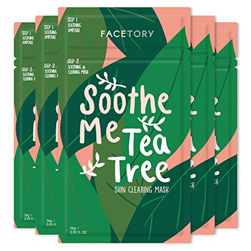 FaceTory Soothe Me Tea Tree 2-Step Sheet Mask with Tea Tree Oil for Acne Prone Skin (Pack of 5)