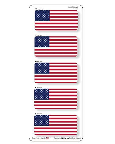 American Flag Old Glory (5 PACK) vinyl Hard Hat Helmet decal by StickerDad - size: 2" x 1" - Hard Hat, Helmet, Windows, Walls, Bumpers, Laptop, Lockers, etc.
