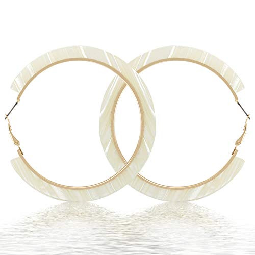 Extra Large Acrylic Hoop Earrings - Oversized Gold Hoop Circle with Colorful Resin Round for lady, Fashion Statement Bohemian Hoop Earrings for Party, Daily Wear, Gifts (D4 White Hoop 3"(80mm))