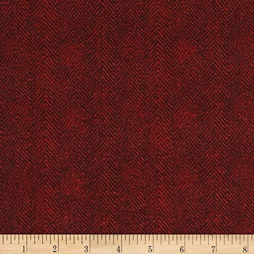 Maywood Studio Woolies Flannel Herringbone Red, Fabric by the Yard