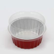 4oz (130ml) Red color aluminum muffin  and  cake baking pans with clear Plastic Lids (30)