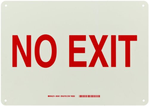 Brady 85481 10" Height, 14" Width, B-347 Plastic, Red On Green Color Glow-in-the-Dark Exit And Directional Sign, Legend "No Exit"