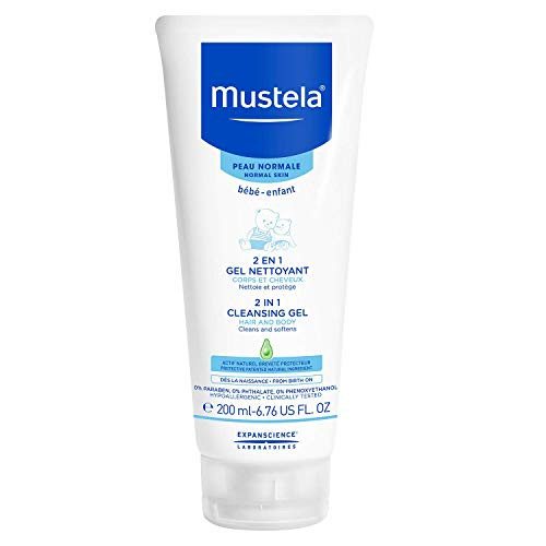 Mustela Baby 2-in-1 Cleansing Gel - Baby Body  and  Hair Cleanser - with Natural Avocado - Biodegradable Formula  and  Tear-Free - 6.76 fl. oz.