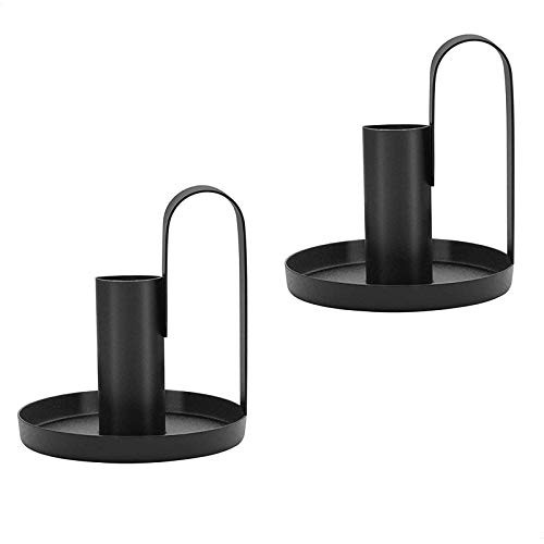 Kendiis Candle Holders Retro Iron Taper Candlestick Holder, Set of 2, Simple Black Candlestick Holders Candlelight Stand for Halloween Christmas Dining Room Home Decoration Display