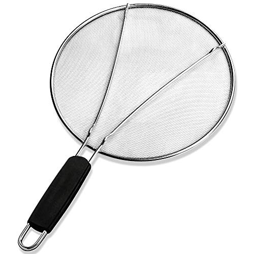Grease Splatter Screen for Frying Pan - Stops 99 percent of Hot Oil Splash - Protects Skin from Burns - Splatter Guard for Cooking - Iron Skillet Lid Keeps Kitchen Clean - Stainless Steel (11.5-Inch)
