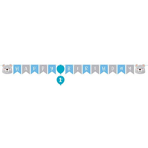 Creative Converting Party Supplies, Bear Party Happy Birthday Banner With Sticker, Banner, Multicolor, 75.6X6In