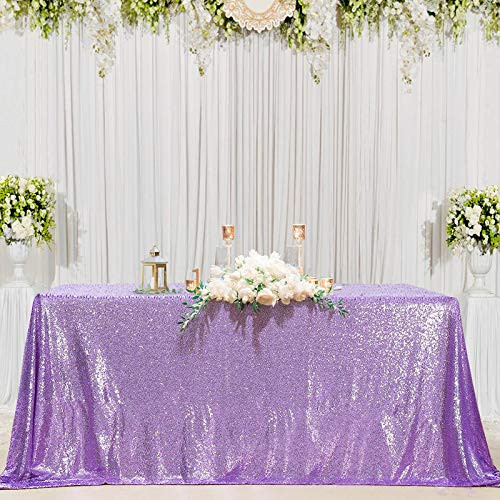 B-COOL Sequins Tablecloth Romantic Lavender 50x50inch Square Sparkly Party Tablecloth Glitter Table Overlays for Wedding Sequin Overlay for Ceremony