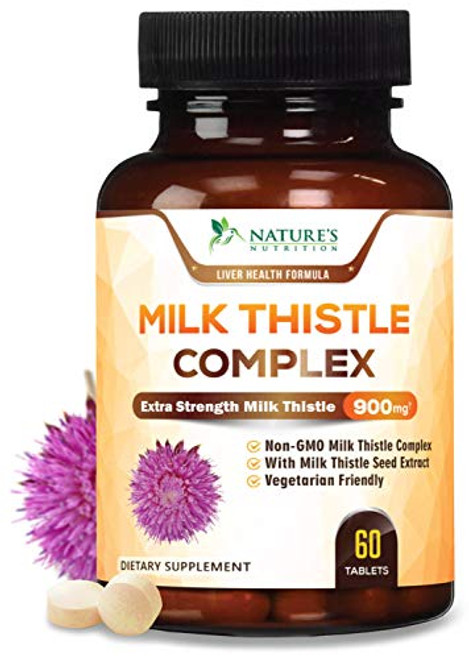 Milk Thistle Tablets, Highly Concentrated Extract 900mg - Liver Cleanse and Health Supplement - Made in USA - Silybum Marianum, 80 percent Standardized Silymarin Flavonoids - 60 Tablets