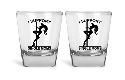 Mad Ink Fashions I Support Single Moms Funny Novelty Shot Glasses - Great for Bride, Groom, Bachelor and Bachelorette Party