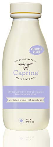 Caprina Liquid Hand Soap Refill, Lavender Oil, 27.1 oz, With Fresh Canadian Goat Milk, Soften and Soothe Skin, Moisturizing, Vitamin A, B2, B3, and More