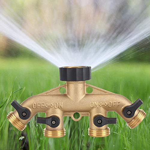 Hose Pipe Splitter,3/4 Inch Brass Garden Hose Splitter Adapter and 4 Way Nozzle Switcher Tap Connectors for Garden Irrigation (American Thread)