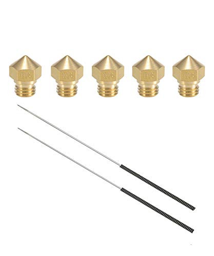 Kweiny MK10 Nozzle for 3D Printer Makerbot Parts and Extruder Cleaning Tools Kit M7 Thread 0.4mm Brass Nozzle 5 Pieces and 2PCS Drill Bit