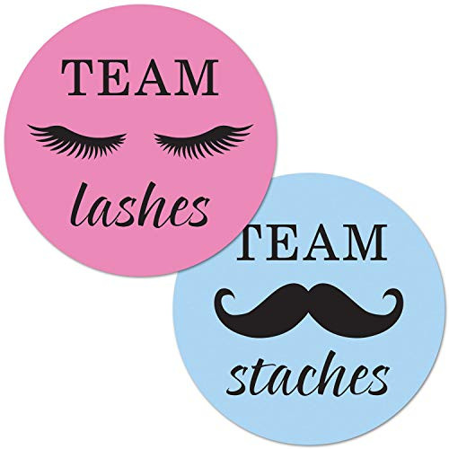 Team Lashes, Team Staches Stickers, Gender Reveal Stickers - 40 cnt (20 of Each Design)