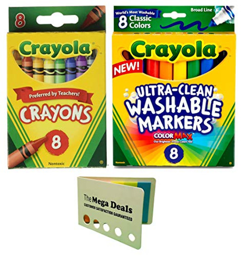 Crayola Crayons, 8 Count | Broad Point Washable Markers, 8 Count | Includes 5 Color Flag Set