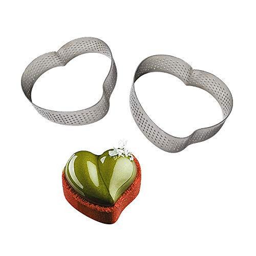 Idlespace 2Pcs DIY Stainless Steel Tart Ring French Perforated Dessert Cutter Mousse Cake Mold Circle Mould Perforated for Pastry Cake Mousse Pancake(Heart) Idlespace 2Pcs DIY Stainless Steel Tart Ring French Perforated Dessert Cutter Mousse Cake Mold Circle Mould Perforated for Pastry Cake Mousse Pancake(Heart)