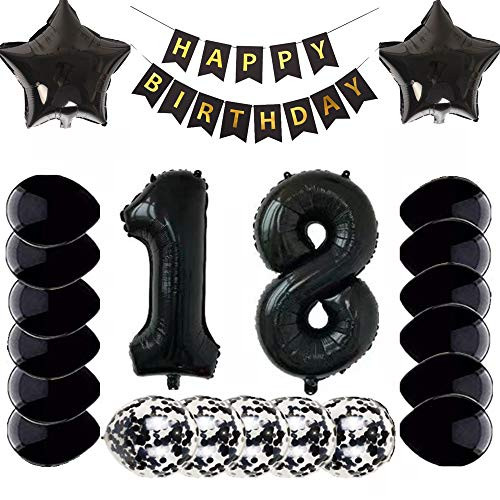 18th Birthday Party Decorations, 40Inch Black 18th Birthday Number Balloons, 18th Birthday black birthday balloons,18th Birthday Party Decorations black latex balloons, 18th Birthday Decorations