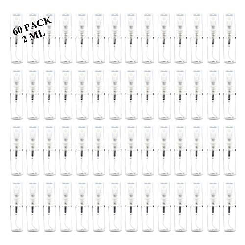 Mini Spray Bottle 2ml, Refillable Glass Spray Bottle, Glass Bottle Atomizer, Perfume Mouthwash Atomizer for Cleaning 2ml Refillable Container for Cleaning, Travel, Essential Oils, Perfume 60 Pcs, 2ml