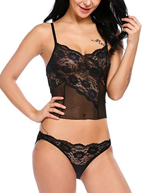 Avidlove Sleepwear Womens Sexy Lingerie Lace Pajamas Cami Shorts Set Nightwear Black X-Large Avidlove Sleepwear Womens Sexy Lingerie Lace Pajamas Cami Shorts Set Nightwear Black X-Large