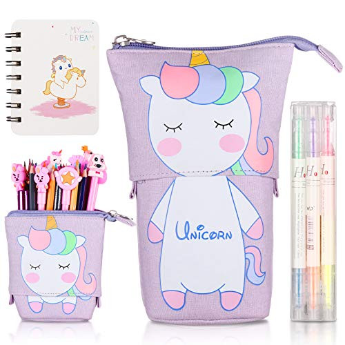 Transformer Pencil Pouch, Cute Pencil Case, Telescopic Pen Holder, Standing Pencil Case, Cartoon Stand up Pencil Case, Cute Pencil Pouch, Ideal Pencil Case for Kids - Unicorn