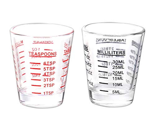 Shot Glasses Measuring cup Espresso Shot Glass Liquid Heavy Glass Wine Glass 2 Pack 26-Incremental Measurement 1oz, 6 Tsp, 2 Tbs, 30ml (Black and Red)