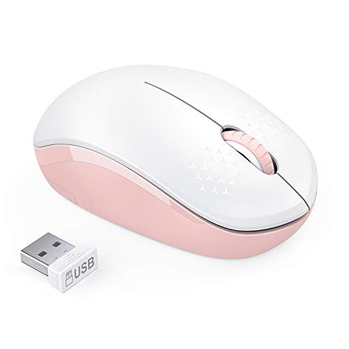 Wireless Mouse, 2.4G Noiseless Mouse with USB Receiver - seenda Portable Computer Mice for PC, Tablet, Laptop, Notebook - Pink  and  White