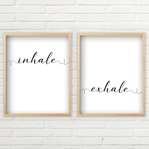 Inhale Exhale Wall Art - Yoga Art Set (2 Unframed Yoga Prints, Multiple Sizes, Typography Art, Minimalist Wall Art, Great Gift, Unframed Farmhouse Sign, Yoga Wall Set Art Set of 2)