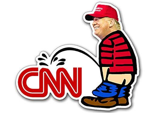 JR Studio 3x5 inch Trump Pissing CNN Shaped Sticker - Funny Peeing Political President Vinyl Decal Sticker Car Waterproof Car Decal Bumper Sticker