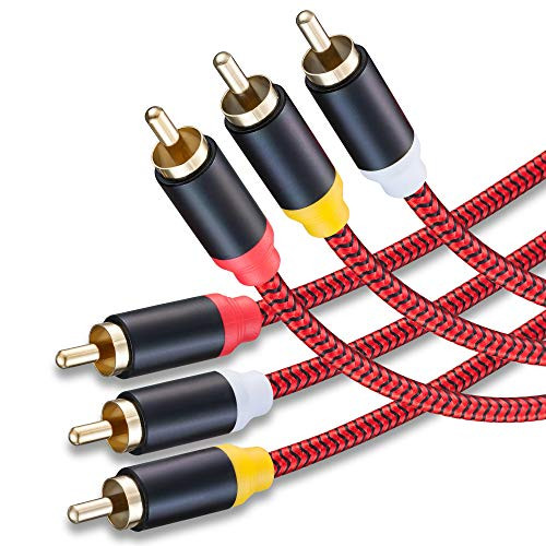 Audio Video RCA Cable 10Ft,3RCA Male to 3RCA Male 24K Gold Plated Composite AV Cable Compatible with Set-Top Box,Speaker,Amplifier,DVD Player and More(10Ft/3M)