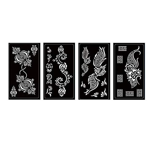Temporary Tattoo Stencils Henna Tattoo Stencils India Henna Cones Paste Body Face Painting Tattoo Stencils Self-Adhesive Reusable Henna Tattoo Stencils Stickers (4 Sheets)