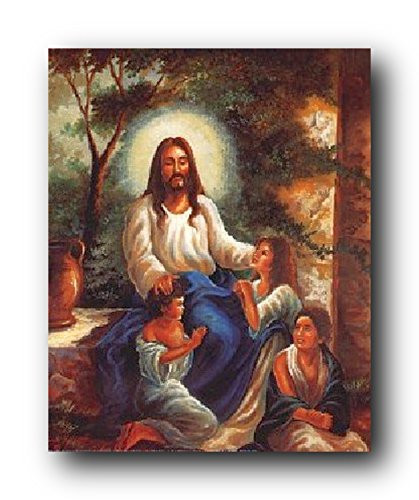 Jesus Christ Christian with Children in the Garden Religious Wall Decor Art Print Poster (16x20)