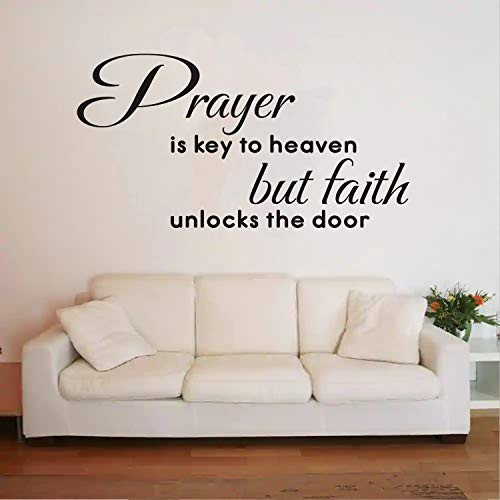 AnFigure Wall Decals for Living Room, Inspirational Wall Decals, Quotes Bible Verse Biblical Christian Church Vinyl Art Home Decor Stickers Prayer is Key to Heaven But Faith Unlocks The Door 21"X11"