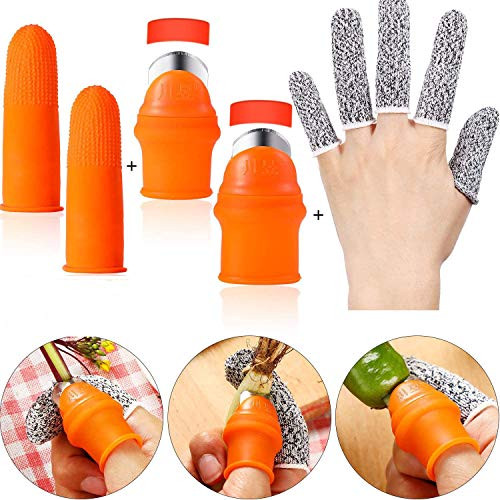 Mribo 9Pieces Garden Silicone Thumb Knife, Fruit and Vegetable Picking Potted Plants Trim Silicone Thumb Knife Set Picking Portable Knife Garden Tools