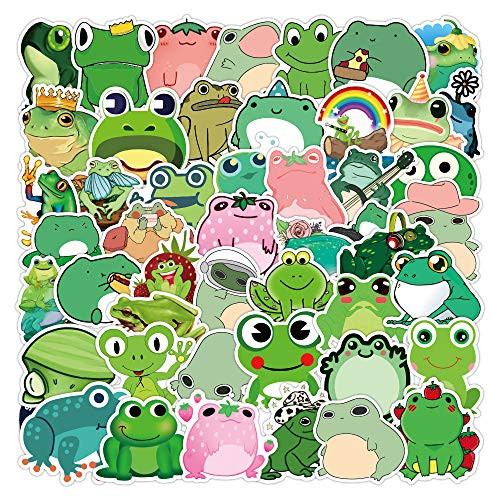 The Cute Frog Stickers Pack of 50, Waterproof Vinyl Stickers Decals for Laptop Water Bottles Bike Skateboard Luggage Computer Hydro Flask Toy Phone Snowboard