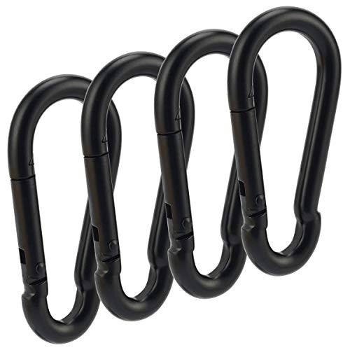 OWAYOTO Carabiner 3 Inch Black Spring Snap Hook Steel Clip Link Buckle Heavy Duty 8x80mm 4pcs for Outdoor Camping Hiking Hammock Swing