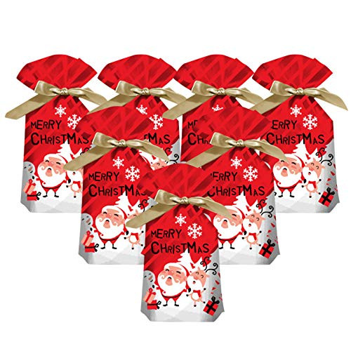 Bomandu 50 Pack Christmas Santa Claus Drawstring Candy Bags Plastic Favor Bag Drawstring Cookie Bags for Christmas Wedding Party Birthday Engagement Christmas Holiday Favor