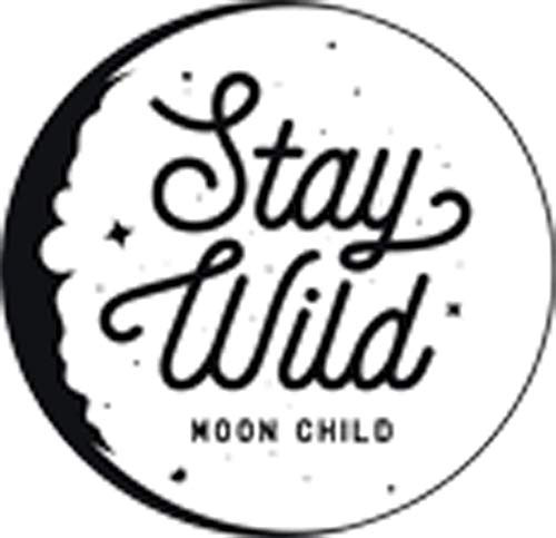 Simple Black and White Stay Wild Calligraphy Cartoon Art Icon Vinyl Sticker (4" Tall, Moon Child)