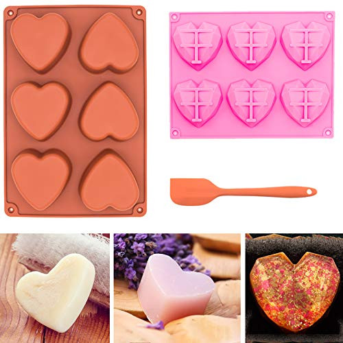 2 Pack Silicone Soap Molds, 6 Cavities Silicone Baking Mold, Heart Shaped Silicone Molds, Perfect for Soap Making, Handmade Cake Chocolate Biscuit, Pudding, Candy, Ice Cube