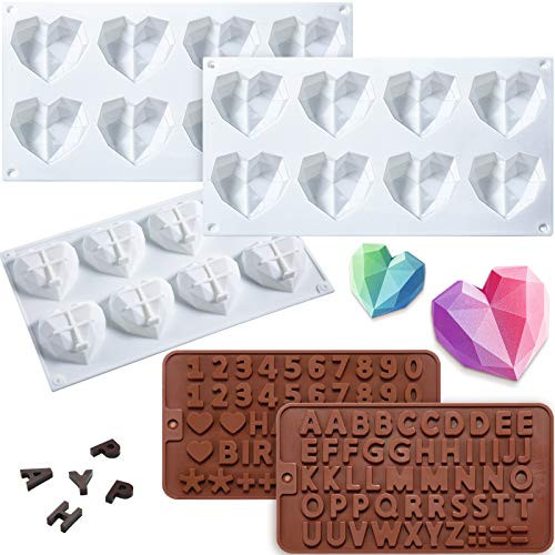 2 Pieces Diamond Heart Silicone Mold, 8 Cavities Heart Diamond Shaped Cake Mold Tray Silicone Dessert Mold, 2 Pieces Silicone Letter Mold and Number Chocolate Molds for Mousse Cake Baking 2 Pieces Diamond Heart Silicone Mold, 8 Cavities Heart Diamond Shaped Cake Mold Tray Silicone Dessert Mold, 2 Pieces Silicone Letter Mold and Number Chocolate Molds for Mousse Cake Baking