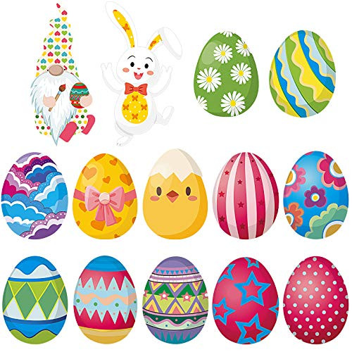 42 Pieces Easter Bunny Eggs Paper Cut-Outs with 80 Glue Point Dots for Bulletin Board Classroom Decorations Happy Easter Cutouts Party Favors Home Ornaments for Toddler Kids Preschool, 14 Designs