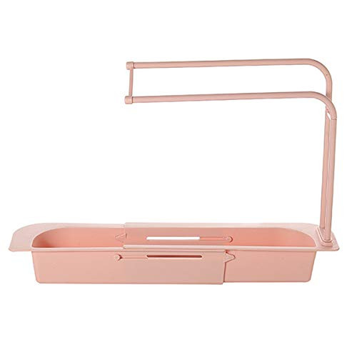 Telescopic Sink Drain Basket Rack Expandable Sponge Soap Holder Sink Drainer Expandable Storage Drain Basket Rack Drainer Sink Tray for Home Kitchen (Pink)