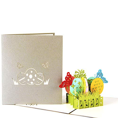 Flunyina 1PC 3D Easter Greeting Card 3D Pop Up Gift Cards Colorful Easter Eggs Flowers Cutouts Gift Easter Party Card for Easter Party Supplies, Family and Friends