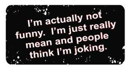 (3) I'm Actually Not That Funny. I'm Just Really Mean and People Think I'm Joking. Funny Hard Hat/Helmet Stickers (3) I'm Actually Not That Funny. I'm Just Really Mean and People Think I'm Joking. Funny Hard Hat/Helmet Stickers