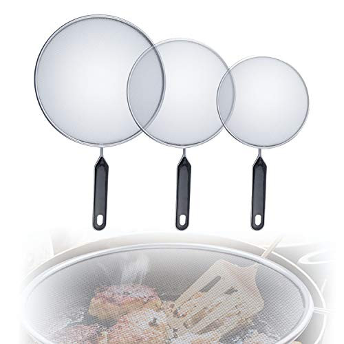 Splatter Screen for Frying Pan, Grease Splatter Guard for Frying Pan Splash Guard, Oil Splatter Guard Frying Pan Cover for Cooking Kitchen(Black, 7.4 inches, 8.2 inches and 9.8 inches)