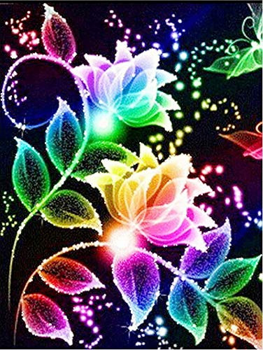 Colorful Flower Diamond Painting Kits, Paint with Diamond by Number Kits 5D Full Drill Round Rhinestone Embroidery Cross Stitch Home Wall Decor 12X16 inch