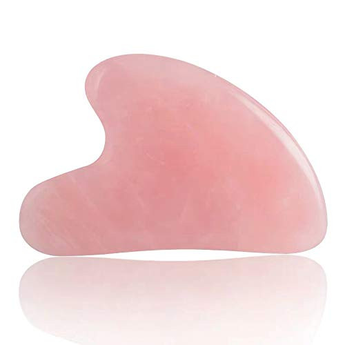 Real Jade Roller for Face, Pink Facial Roller Gua Sha Set, 100 percent Natural Rose Quartz Jade Massager Stone for Face Eye Neck Anti-aging Slimming  and  Firming (Gua Sha)