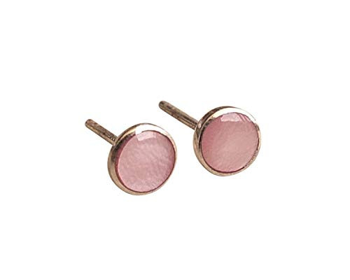 Sterling Silver 6mm Round Pink Shell Stud Earrings, Circle Studs, Silver Pink Shell Stone Earrings