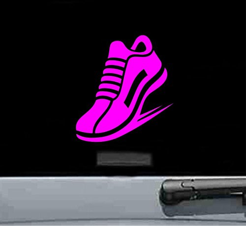 Running shoes Vinyl Decal Sticker 5K 10K running shoes 13.1 26.2 (HOT PINK)