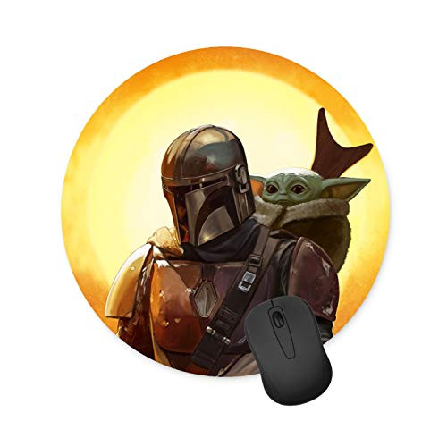 Mando  and  The Child Baby Yoda Mouse Pad, Personalized Design Round Computer Mouse Pad, Office Non-Slip Gaming Mouse Pad