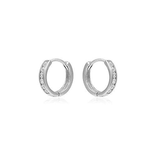 925 Sterling Silver CZ Cubic Zirconia Ear Cuff Huggie Round Hoop Earrings for Women Girls, 14mm Diameter 925 Sterling Silver CZ Cubic Zirconia Ear Cuff Huggie Round Hoop Earrings for Women Girls, 14mm Diameter